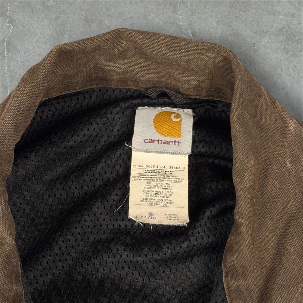 Vintage Y2K Carhartt J102 CHT Chestnut Brown Mesh Lined Sandstone Duck Bomber XL - Picture 5 of 7